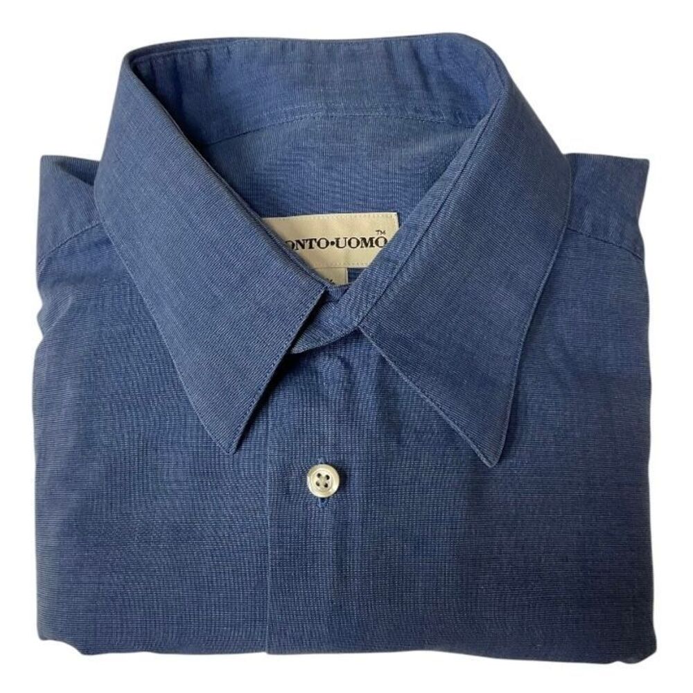 Punto Uomo Men's Cotton Button Down Shirt Blue Long Sleeve Size‎ 16.5 Casual